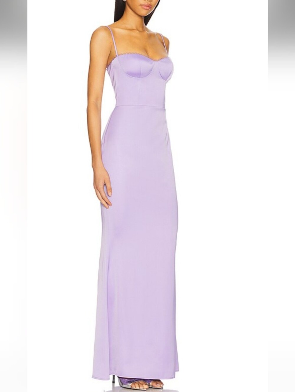 Katie May YASMIN Gown in amethyst with thin straps and lace detail. Size S NWTS